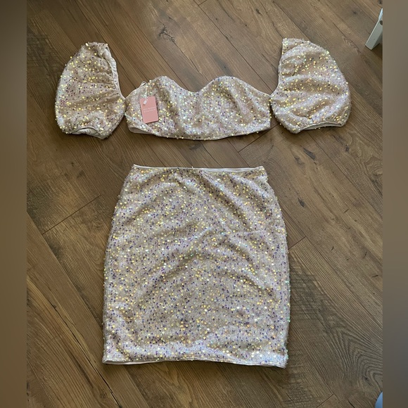 NWT Feditch Women's Sequin Two Piece Champagne  Sequin Mini Dress Size XL - Picture 8 of 16